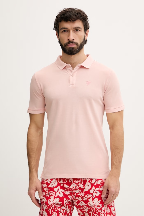 Guess polo tričko pánske bavlnené ružová F6GP03.K9WF1