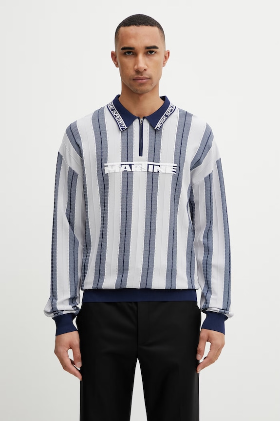 Martine Rose Logo men's polo shirt with viscose blue 958YA12507