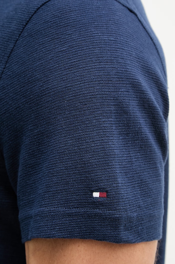 Tommy Hilfiger úpletové polo tričko pánske s ľanom NEW YORK MW0MW42679 tmavomodrá