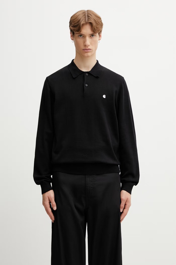 Carhartt WIP L/S Madison Polo sweter bawełniany męski czarny I036162.0D2XX