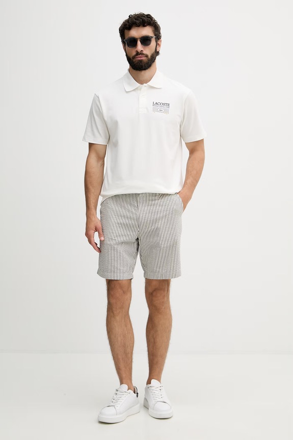 Lacoste polo męskie bawełniane z elastanem PH0379 biały SS26