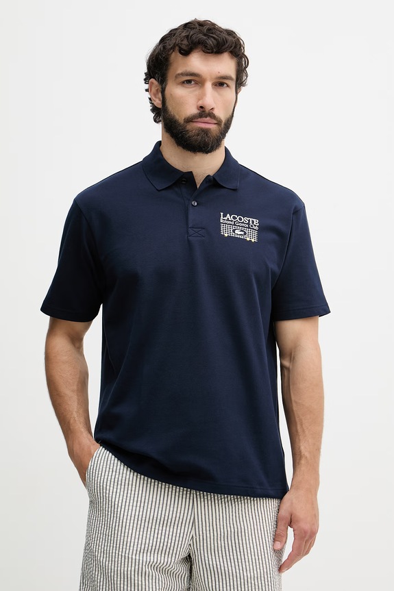 Lacoste polo męskie bawełniane z elastanem granatowy PH0379