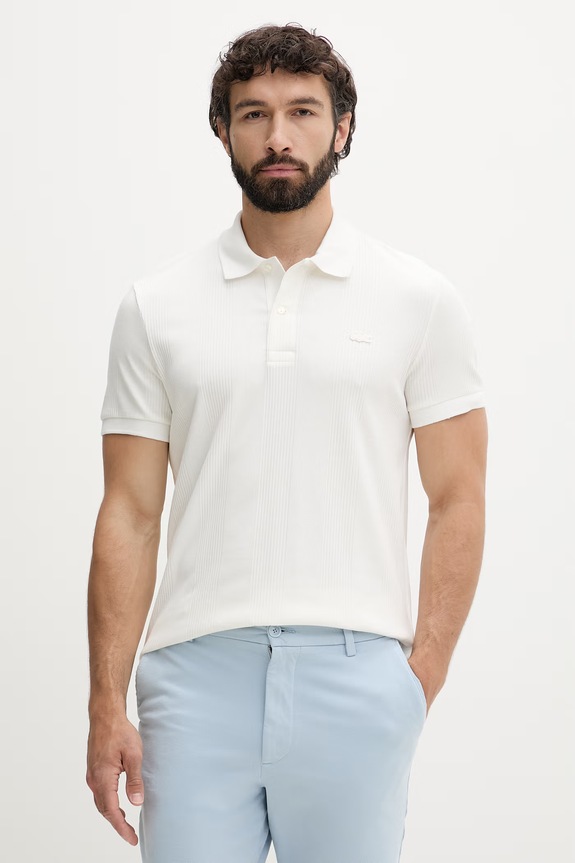 Lacoste polo męskie bawełniane z elastanem biały DH2195
