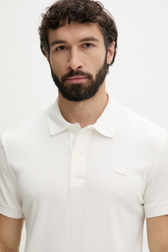 Lacoste polo męskie bawełniane z elastanem biały DH2195