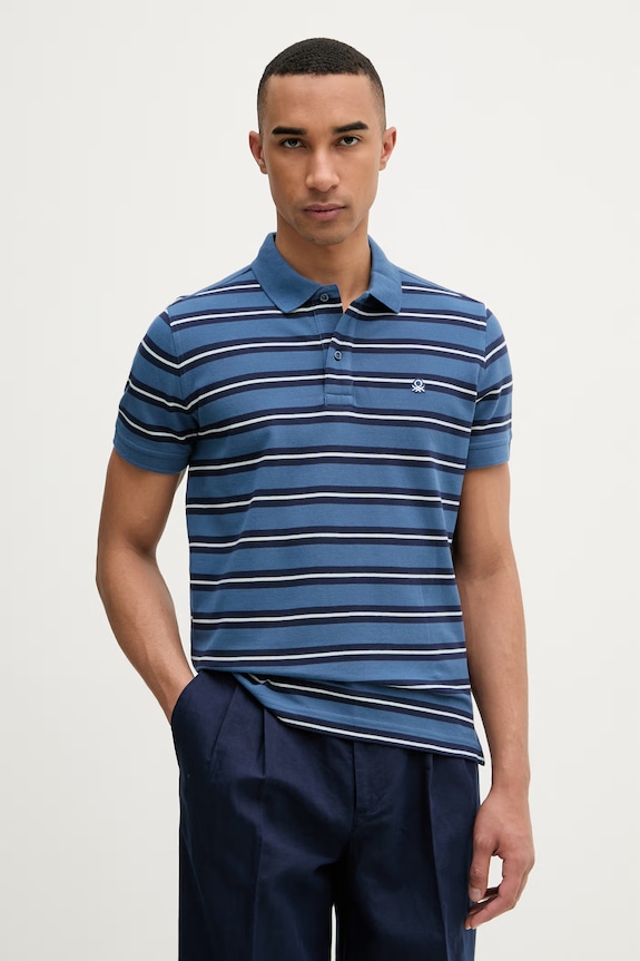 United Colors of Benetton polo męskie bawełniane niebieski 3UTCU302S