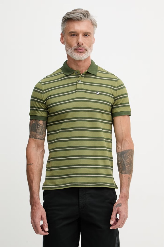United Colors of Benetton polo męskie bawełniane zielony 3UTCU302S