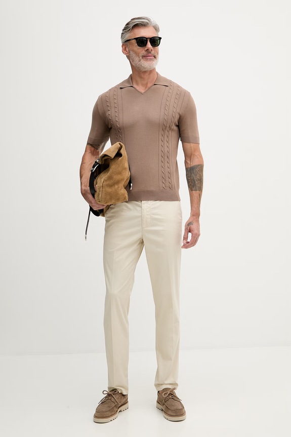 United Colors of Benetton polo tričko pánske s bavlnou 1D7ZU301U hnedá SS26