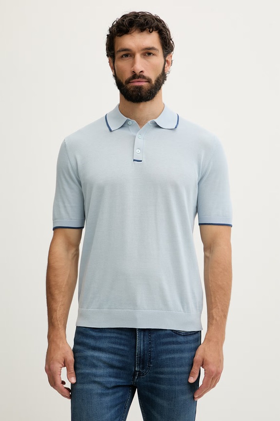 United Colors of Benetton pletena polo majica za muškarce od pamuka plava 1X56K301S