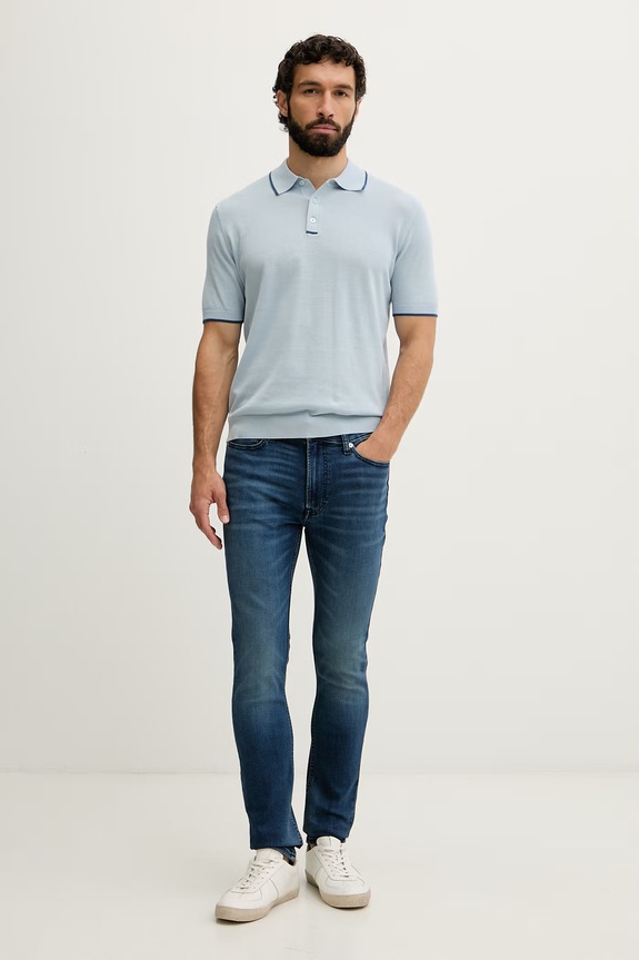 United Colors of Benetton pletena polo majica za muškarce od pamuka 1X56K301S plava SS26