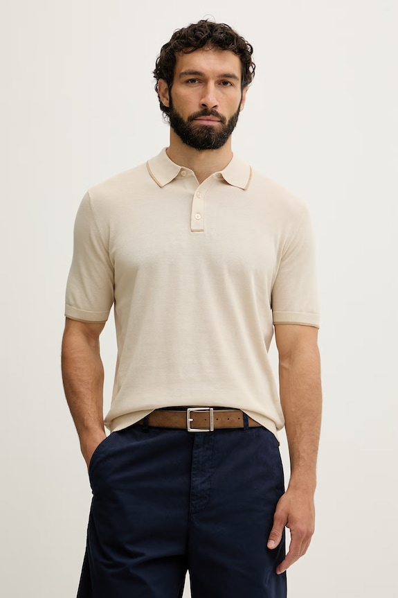United Colors of Benetton pletena polo majica muška od pamuka bež 1X56K301S