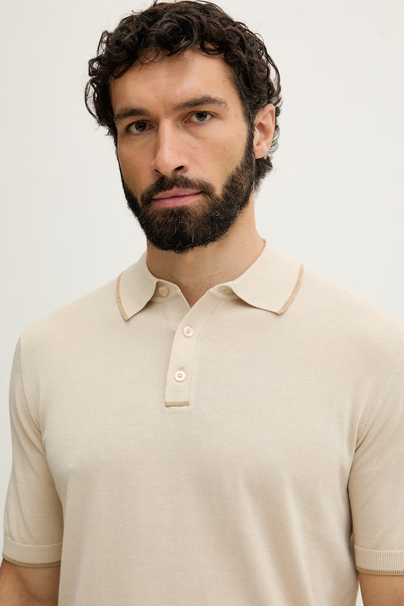 United Colors of Benetton pletena polo majica muška od pamuka bež 1X56K301S