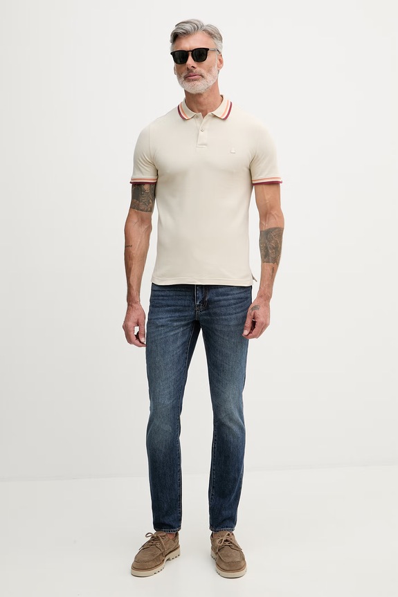 United Colors of Benetton polo muški od pamuka s elastanom 3F9HU302W bež SS26