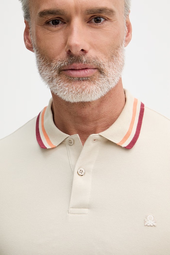 United Colors of Benetton polo muški od pamuka s elastanom bež 3F9HU302W