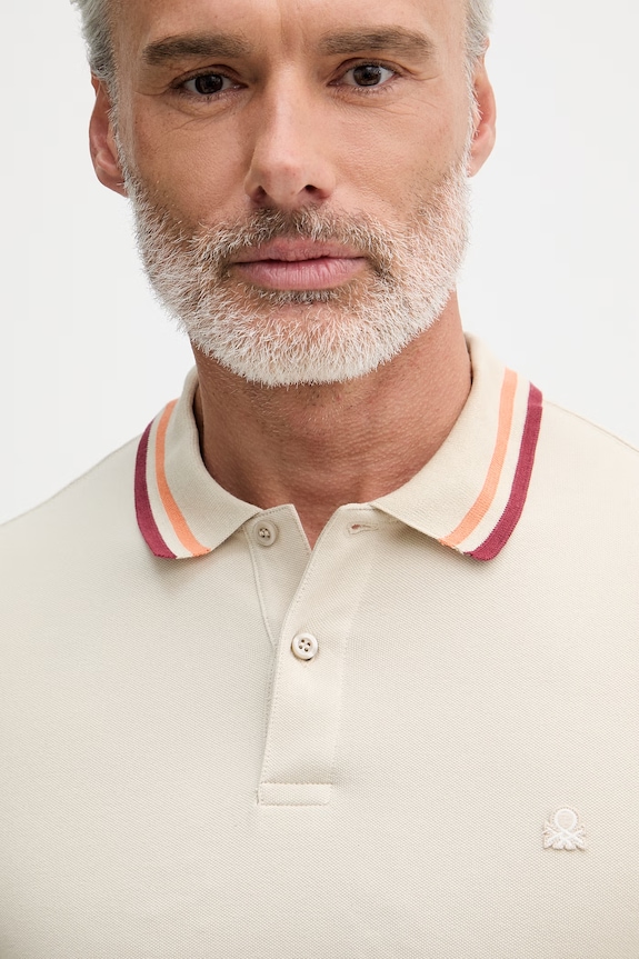 United Colors of Benetton polo muški od pamuka s elastanom bež 3F9HU302W