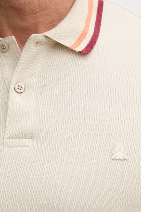 United Colors of Benetton polo muški od pamuka s elastanom 3F9HU302W bež