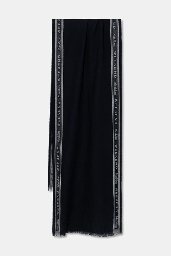 Weekend Max Mara szal z dodatkiem wełny ABALDI drobny wzór granatowy 2615541074600