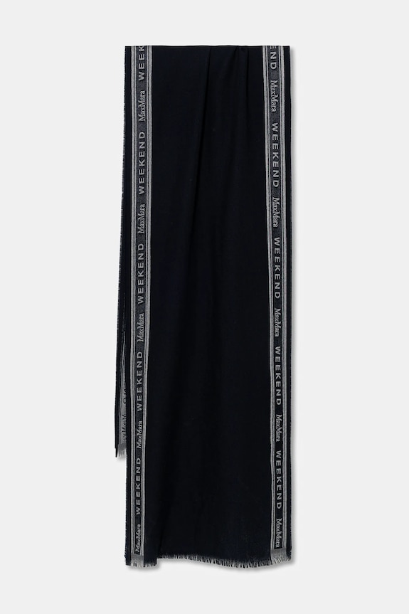 Weekend Max Mara szal z dodatkiem wełny ABALDI drobny wzór granatowy 2615541074600