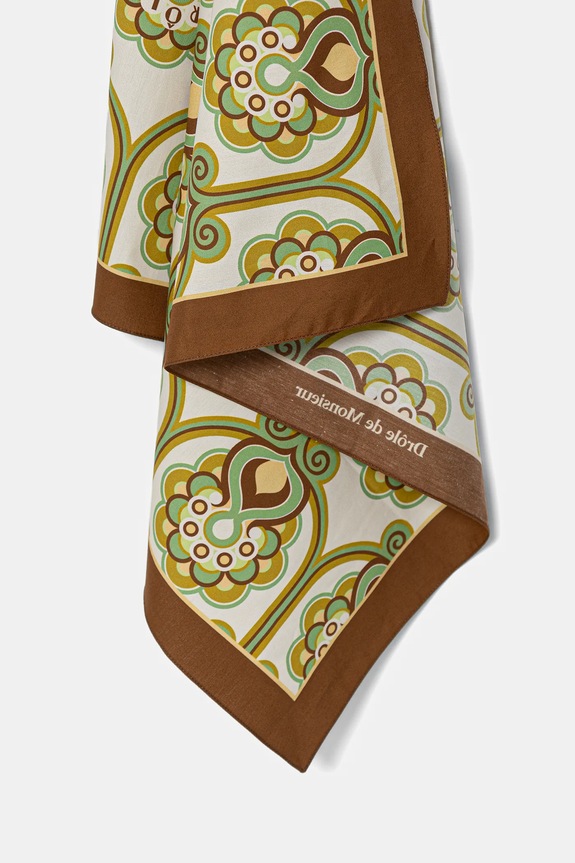 Accesorii Drôle de Monsieur eșarfă din bumbac Foulard Tapisserie Florale J.BA023.CO262.GN verde