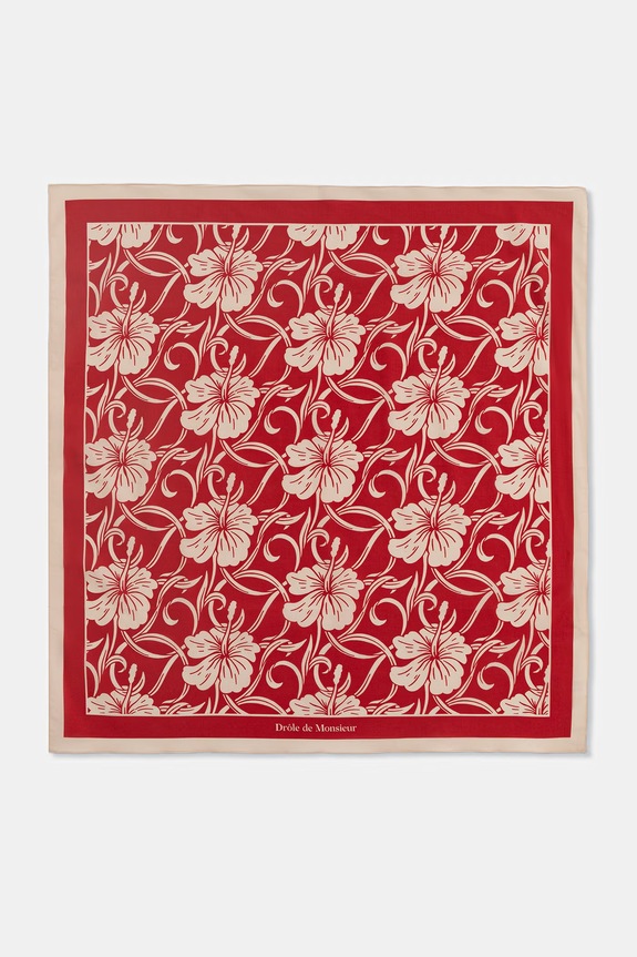 Drôle de Monsieur Monogramme Hibiscus neck scarf cotton Women's red K.BA028.CO128.RD