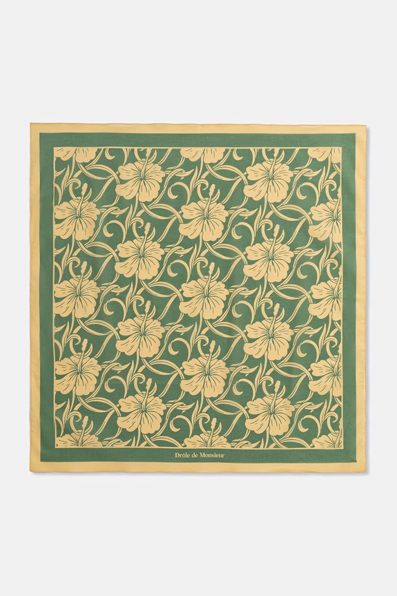 Drôle de Monsieur sciarpa da uomo in cotone Monogramme Hibiscus verde K.BA028.CO128.LGN