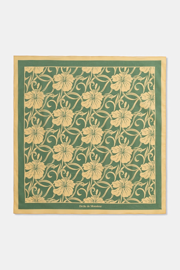 Drôle de Monsieur sciarpa da uomo in cotone Monogramme Hibiscus verde K.BA028.CO128.LGN
