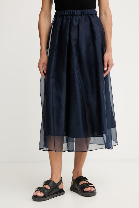Weekend Max Mara sukňa hodvábna VISINO tmavomodrá 2615101032600
