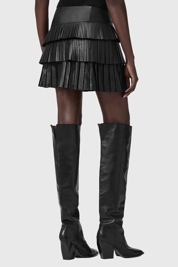 Δερμάτινη φούστα AllSaints W059RD μαύρο SS26