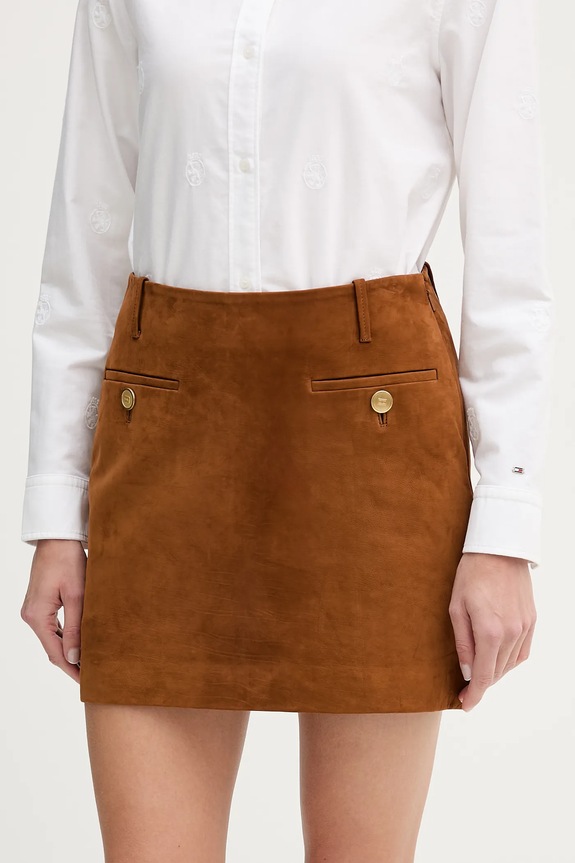 Tommy Hilfiger spódnica zamszowa casual brązowy WW0WW47773