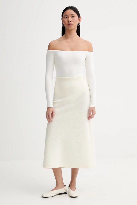 Calvin Klein spódnica wełniana LV144E366G beżowy SS26
