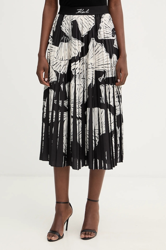 Φούστα Karl Lagerfeld COMMERCIAL PLEATED εμπριμέ μαύρο B1W12008