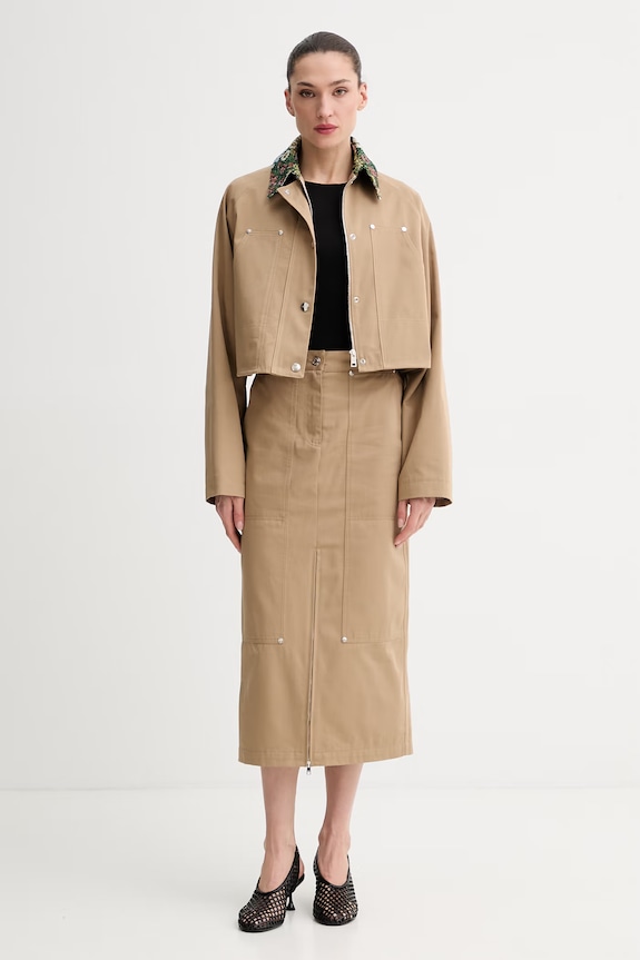 MSGM spódnica z rozcięciem bawełniana 4041MDD13.267104 beżowy SS26