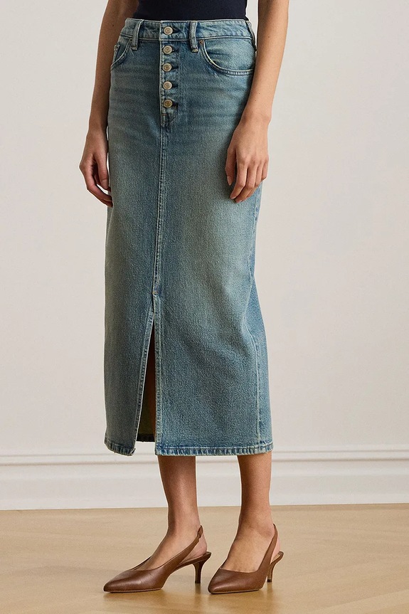 Džínová sukně Lauren Ralph Lauren midi modrá 200P03635