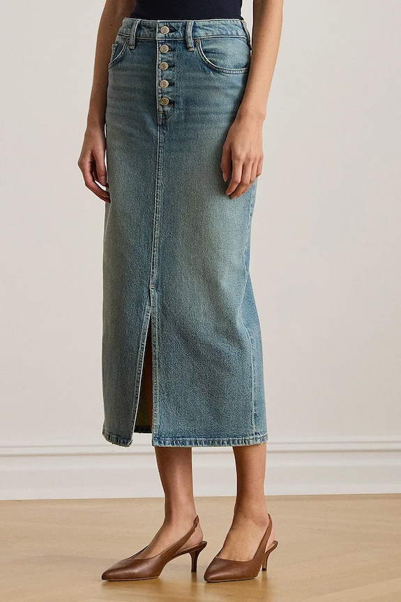 Džínová sukně Lauren Ralph Lauren midi modrá 200P03635