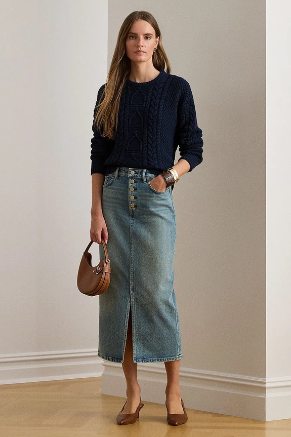 Džínová sukně Lauren Ralph Lauren 200P03635 modrá SS26