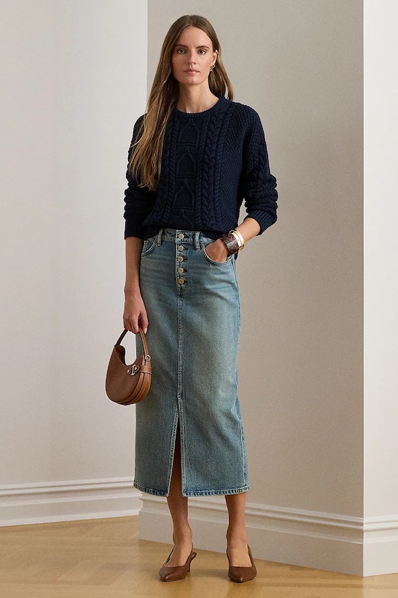 Džínová sukně Lauren Ralph Lauren 200P03635 modrá SS26
