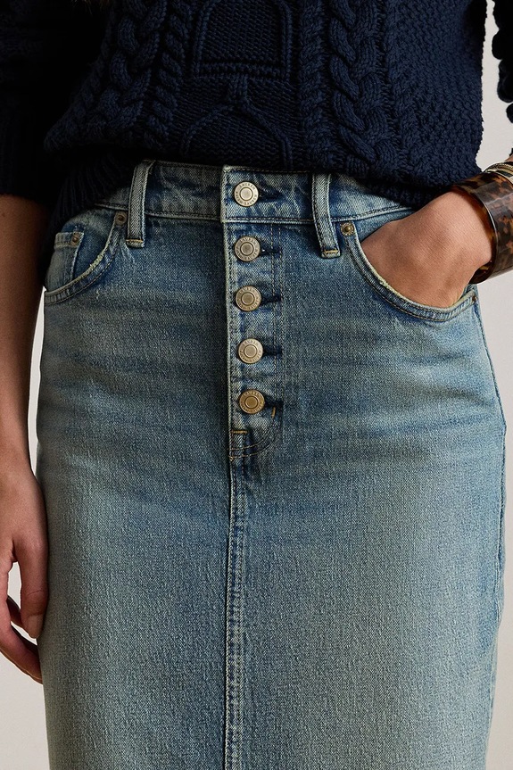 Džínová sukně Lauren Ralph Lauren modrá 200P03635