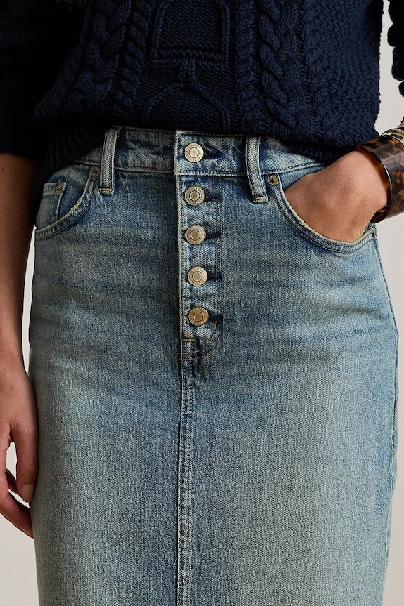 Džínová sukně Lauren Ralph Lauren modrá 200P03635
