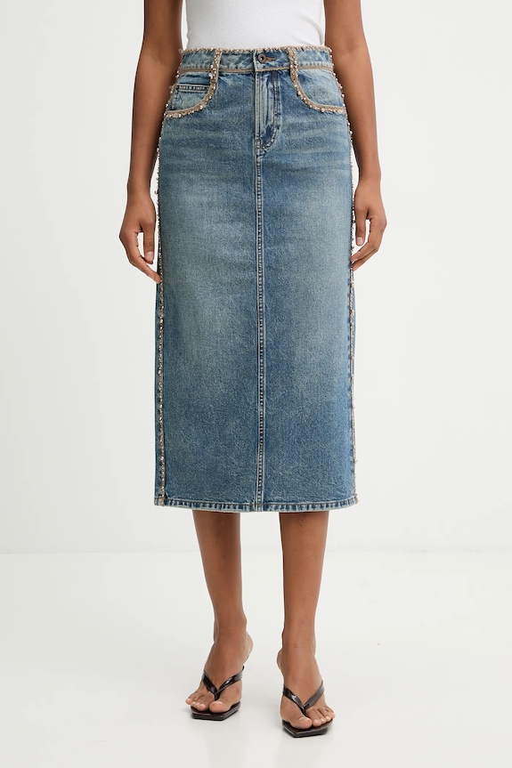 Miss Sixty fustă jeans imprimeu albastru 6S4KJ05800