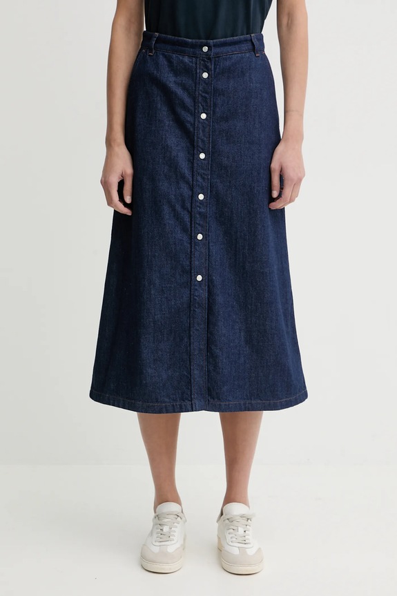 A.P.C. fustă jeans JUPE LONGUE uni bleumarin COHMJ.F06506