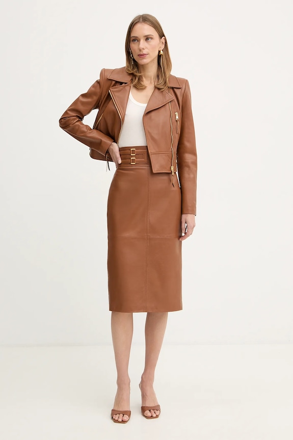 Elisabetta Franchi fustă de piele GP09Z61E2 maro SS26