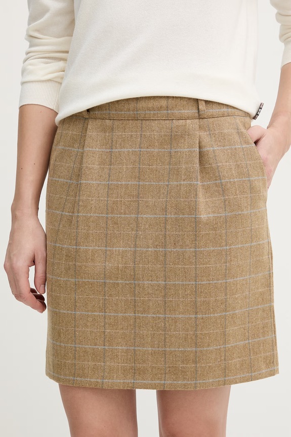 Barbour fustă cu lână Petunia carouri bej LSK0151