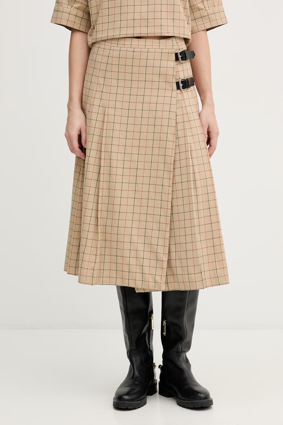 Barbour spódnica bawełniana Hollington wzorzyste beżowy LSK0146