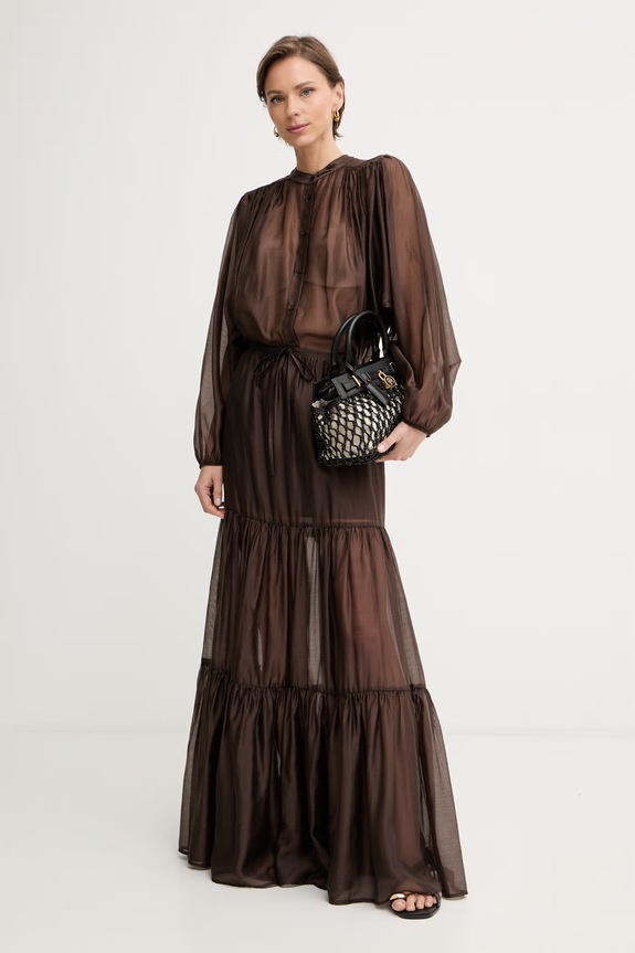 Twinset sukňa s lyocellom 261TF2043 hnedá SS26