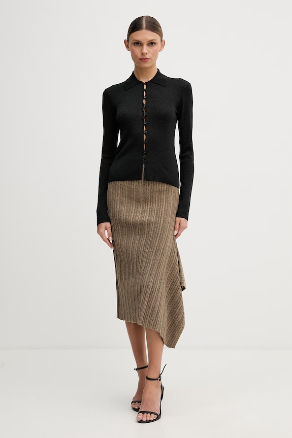 Sisley fustă cu bumbac 1YTSL000K maro SS26