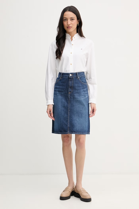 Tommy Hilfiger sukňa rifľová WW0WW49669 tmavomodrá SS26
