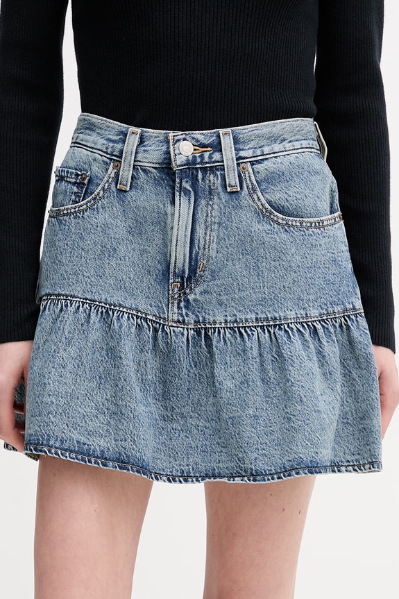 Levi's spódnica jeansowa bawełniana FLOUNCE MINI bawełna niebieski 005DY.0002