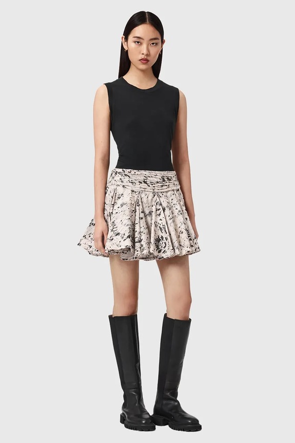 Ρούχα AllSaints φούστα βαμβακερή TULIP W003RE μπεζ