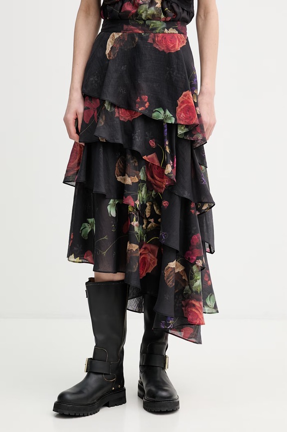 AllSaints szoknya lenvászonnal CAYA W006RE fekete SS26
