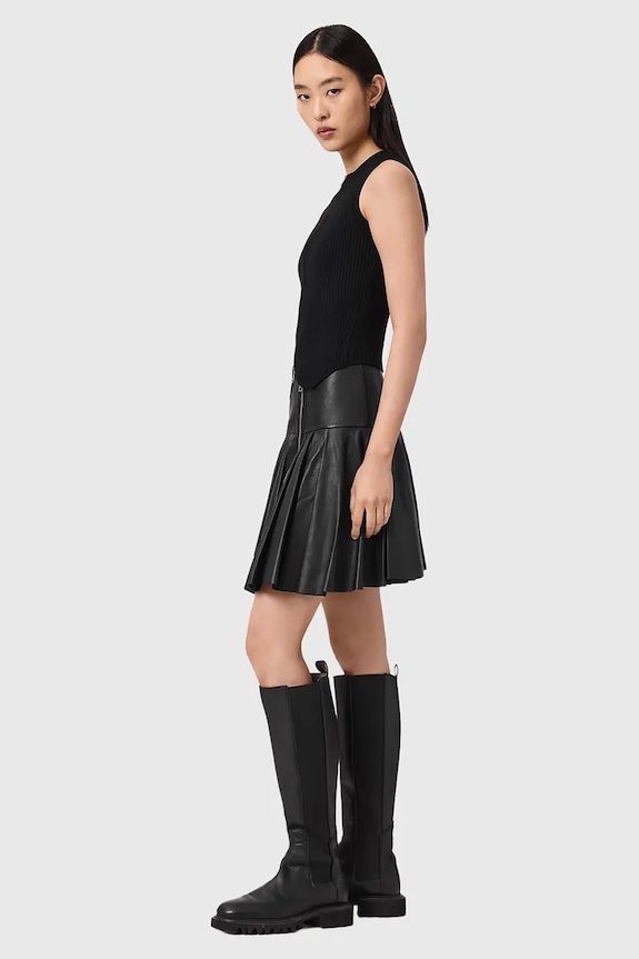 Usnjeno krilo AllSaints IRINA W043RE črna
