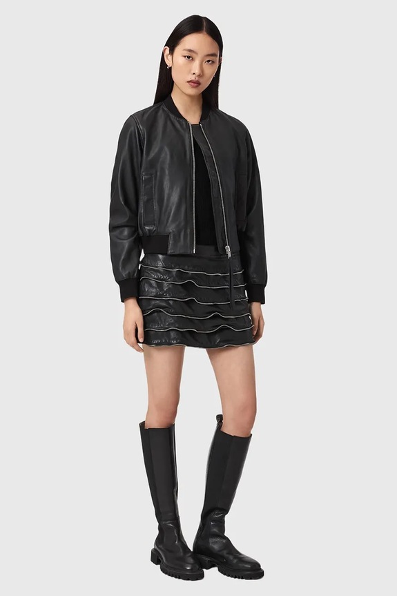 Ρούχα Δερμάτινη φούστα AllSaints EMARA W096RE μαύρο